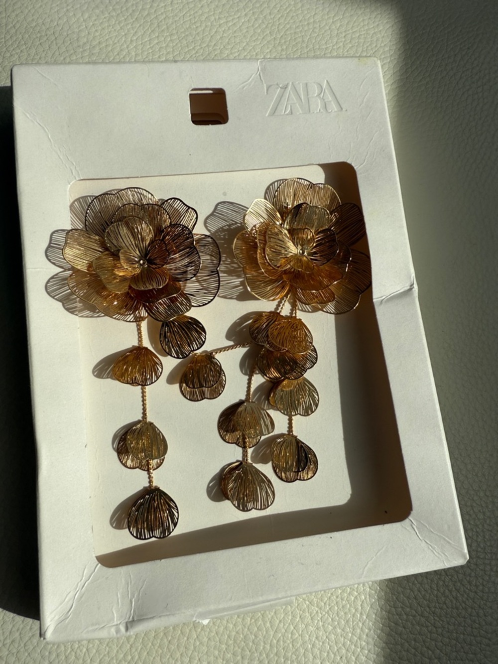 ZARA Gold Floral‎ Drop Earrings With Cascading Petals